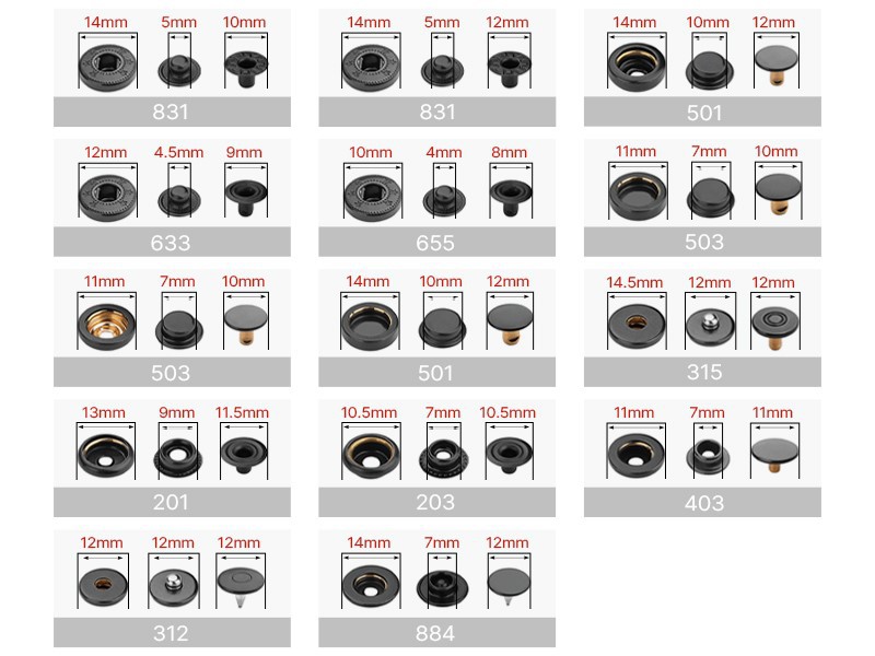 snap button size snap button size